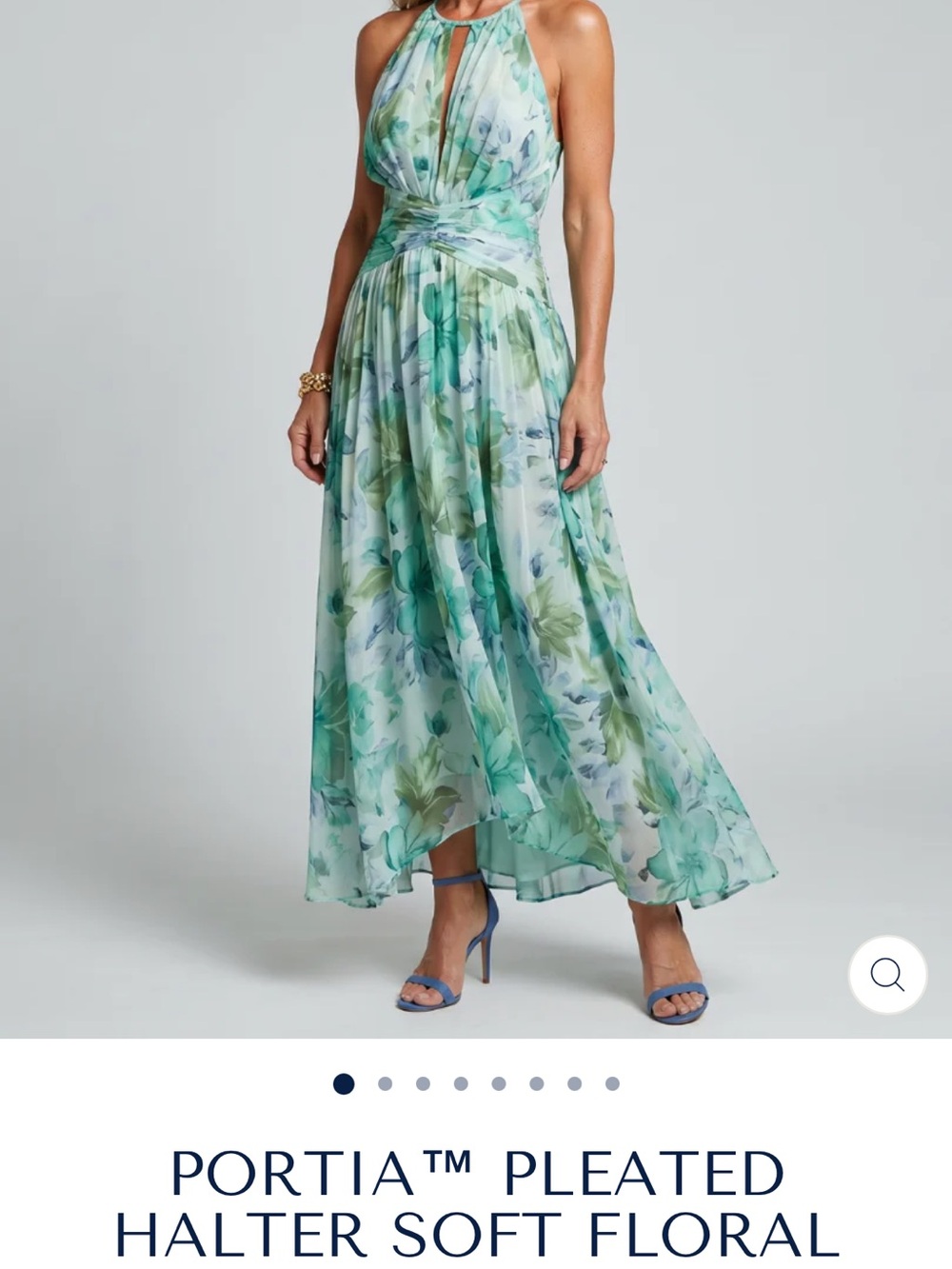 Pleated Halter Floral Maxi Dress in Mint Green